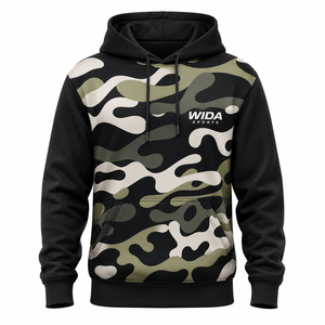 Sudadera con Capucha Personalizada de Forro Polar de Poliéster con Estampado de Camuflaje Negro Oliva por Sublimación - Product Image 1