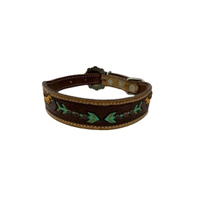 Collier de chien en cuir véritable, fait à la main, de qualité supérieure, avec Design de tournesol et de flèche peint à la main - Product Image 1