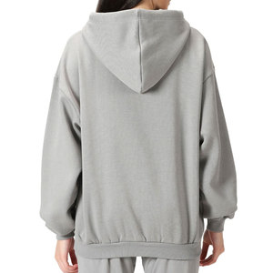 Sweat-shirt à capuche oversize pour femme, gris uni, 100% coton molletonné, épaules tombantes, manches longues, respirant - Product Image 2