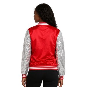 Giacca in Raso Rosso con Paillettes Delta Sigma Theta per Donne, Vestibilità Comoda, Tessuto Premium, Abbigliamento Casual per Confraternite Greche - Product Image 2