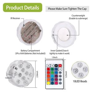 Set di 4 Luci LED RGB Sommergibili IP68 Impermeabili, Lampade Subacquee Cambia Colore con Telecomando per Piatti e Vassoi - Product Image 4