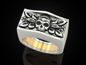 Anillo de Calavera de Plata 925 Premium con Diseño Floral Tallado en Dos Tonos para Hombre y Mujer, Joyería de Moda - Product Image 2