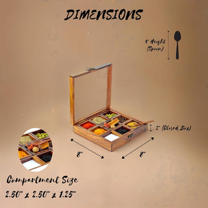 Boîte à épices en bois artisanale avec couvercle et cuillère, organisateur d'épices de cuisine à 9 compartiments, conteneur de rangement pour épices en bois - Product Image 6