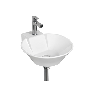 Lavabo Redondo Blanco de Pared VITRO con Diseño Minimalista, Grifo Cromado de un Solo Orificio, Lavabo de Baño con Estándar NSF para Uso en Hoteles - Product Image 1