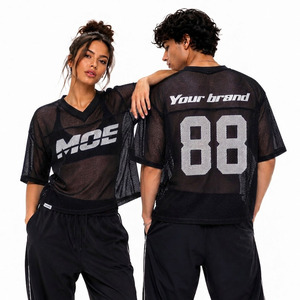 Camiseta de Fútbol Americano Personalizada Unisex Ligera de Malla Transparente, Venta al Por Mayor, Transpirable, Cuello en V, Estilo Hip Hop Urbano Premium - Product Image 5