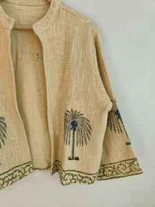 Chaqueta de Algodón con Estampado de Bloques, Estilo Boho, para Mujer, Prenda Étnica, Hecha a Mano, Regalo para Fiestas - Product Image 4