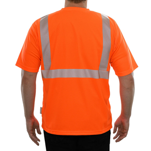เสื้อยืดสะท้อนแสงสีส้มแบบมองเห็นได้ชัดเจนสำหรับผู้ชาย มาตรฐาน ANSI Class 2 พร้อมกระเป๋าและแถบสะท้อนแสง - Product Image 6