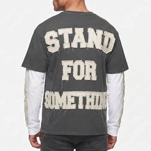 เสื้อยืดคุณภาพสูง ผ้าฝ้าย 100% 280gsm สองชั้น สำหรับผู้ชาย ปักลายแบบดิสเทรสตามสั่ง เสื้อยืดแฟชั่นอเมริกันสำหรับผู้ชาย - Product Image 5