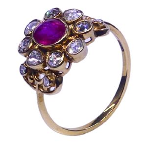 Gemvanity R995 Anillo de Compromiso y Boda Unisex de Oro de 14K con Incrustaciones de Diamantes y Rubíes de Corte Brillante, Estilo Clásico de Lujo - Product Image 1