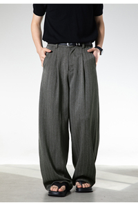 Pantalon de survêtement vintage personnalisé avec logo, pantalon de costume drapé pour homme |   Nouveau pantalon décontracté droit texturé style Old Money pour l'hiver 100% coton - Product Image 2