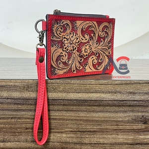 Genuine Full Tooled Leather Mini Floral Design Wristlet <b>Wallet</b> Stylish Coin & Credit <b>Card</b> <b>Holder</b> Everyday Purse for Women - Product Image 1
