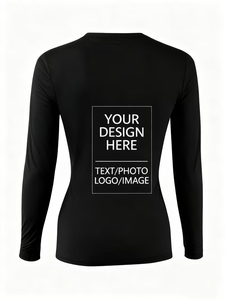 Women's Long-Sleeve Custom Printed V-Neck T-Shirt with Logo Design Left Chest Back Regular Fit Knitted 100% Cotton Casual Wear - Product Image 3