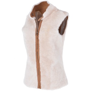 Women's New Reversible Sheepskin Leather Vest Warm Faux Fur Customizable V-Neck Winter Zipper Closure Silk/<b>Nylon</b> Lining Logo - Product Image 6