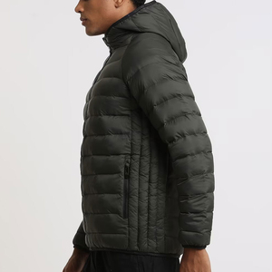 Veste matelassée à capuche pour homme, rembourrée de duvet, coupe-vent, fermeture éclair, pour l'hiver - Product Image 2