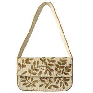 Ivory Gold <b>Leaf</b> Beaded Shoulder Bag, Bridal Beaded Purse, Elegant Handmade Evening Handbag, Wedding Clutch Bag, Vintage Inspired - Product Image 4