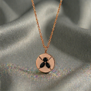 Black Onyx Pendant Necklace Rose Gold Plated Round Faceted Gemstone Charm Wholesale Handmade Jewelry Supply - Product Image 1