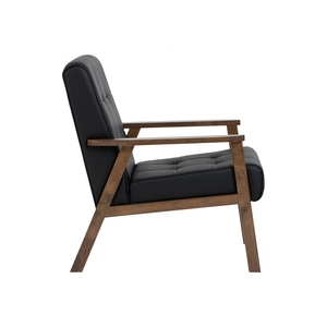 Fauteuil individuel moderne du milieu du siècle en PU et bois massif, chaise d'appoint en chêne malaisien pour la maison résidentielle - Product Image 3
