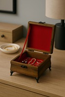 Boîte de rangement pour bijoux en bois poli, mini boîte cadeau artisanale avec couvercle carré imprimé, boîte de rangement artisanale pour bijoux