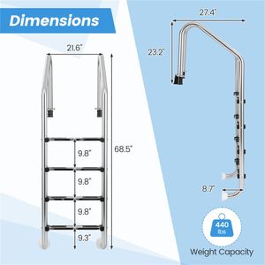 Scala per Piscina in Acciaio Inossidabile Resistente con Corrimano in Plastica, 3 Gradini per Spa e Sport Acquatici all'Aperto - Product Image 3