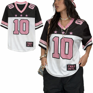 Camiseta Deportiva Personalizada para Mujer, Cuello en V, Estilo Oversize, Malla Deportiva, Poliéster, Número Gráfico, Moda Urbana, Estilo Fútbol Americano, OEM USA - Product Image 1