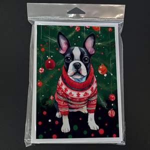 Whimsical Boston Terrier Tarjetas de felicitación de Navidad Paquete de 8 A7 Tamaño 5x7 Tarjetas de notas en blanco con sobres - Product Image 3