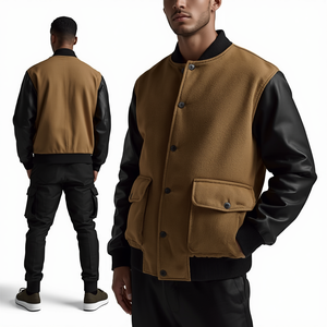 Men Winter Breathable Stand Collar Canvas New Design & Pocket Oversized Varsity Jacket - Product Image 3