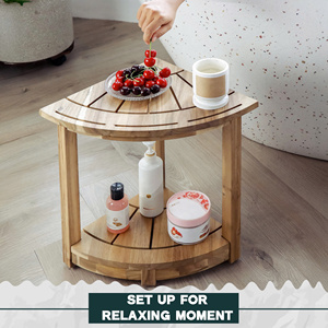 Acacia Wood Corner Stool Built With Sturdy Structure And Natural Finish Offering Practical Seating For Bathrooms Living - Product Image 2