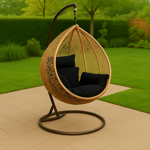 Fauteuil suspendu œuf d'extérieur élégant en rotin PE avec coussin épais et structure en aluminium pour jardin et terrasse - Product Image 2