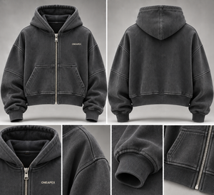 Sweat à capuche gris anthracite personnalisé, coupe oversize courte, avec coutures à panneaux, style streetwear - Product Image 6