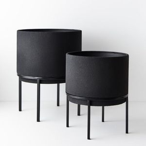 Fabulous Design Eco-Friendly Durable Matt Black Metal Planter <b>Pots</b> Set/2 Round Shape Modern Look Flower <b>Pot</b> <b>Stand</b> Home Garden - Product Image 1
