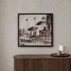 Banaras Ghat Original Handmade Acrylic on <b>Canvas</b> Landscape Art Classical Style Indoor Decor No <b>Frame</b> - Product Image 4
