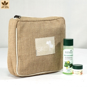 Pochette de maquillage en jute naturelle laminée, pochette de maquillage de voyage, 23x16x5 cm, logo personnalisé, vente en gros, OEM, marque privée, modèle BG-G121 - Product Image 2