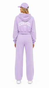 Ensemble de survêtement personnalisé pour femme, style designer, comprenant un sweat à capuche court à épaules tombantes et un pantalon coupe droite, en tissu haute densité (GSM élevé), coupe oversize - Product Image 2