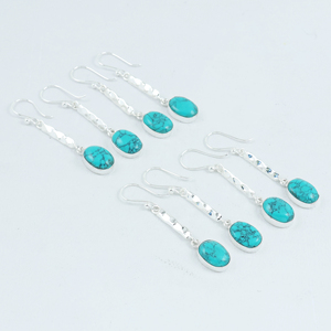 Pendientes Colgantes de Turquesa Natural, Plata de Ley Martillada, Joyería con Piedras Preciosas, Estilo Boho, Proveedores Mayoristas - Product Image 6