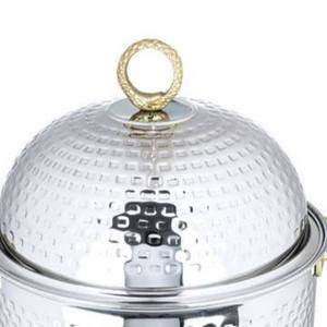 Luxury Round Hammered Stainless Steel Chafing Dish Deep Soup Warmer with Gold Handles Dome Lid <b>Buffet</b> Food <b>Server</b> Single Unit - Product Image 3
