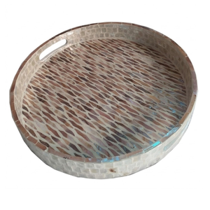 Bandeja de Servir Artesanal con Incrustaciones de Madreperla, Plato Decorativo de Diseño Bohemio Vintage para Almacenamiento de Alimentos - Product Image 1