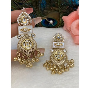 Stunning Premium Quality Gold Finish Kundan <b>Long</b> <b>Earrings</b> For Women & Girls Traditional Look Wedding Wear Collection - Product Image 1