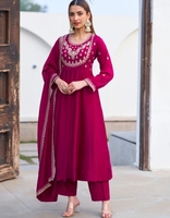 Ensemble Salwar Kameez en soie traditionnel pour femmes KV, tenue de soirée, sans plis, réversible, kurta, pantalon, dupatta