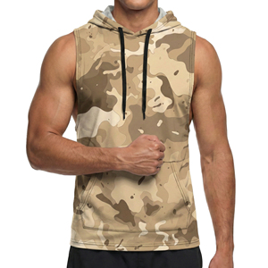 Custom Tank <b>Tops</b> Own Logo Men's Camouflage Printed Sleeveless Hoodie Workout Bodybuilding Drawstring Kangaroo Pocket Tank <b>Tops</b> - Product Image 4