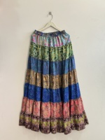 Jupe longue évasée patchwork bohème pour femme, style gitane, jupe de danse, longueur ras du sol
