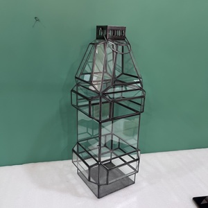 Lanterne en verre géométrique moderne avec cadre en métal, porte-bougie décoratif, lanterne de table pour la maison, mariage, décoration du Ramadan - Product Image 5