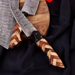 Juego de cuchillos de cocina de acero damasco de espiga completa, hechos a mano, edición de nueva marca, 5 piezas, con mango de palisandro olivado. - Product Image 4