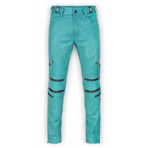 Pantalon moto taille haute pour homme, bleu sarcelle, avec fermetures éclair, coupe droite, style motard, en polyester, pour le printemps, décontracté - Product Image 1