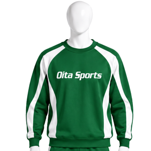 Green Panel Crew Neck <b>Sweatshirt</b> <b>Men</b> Long Sleeve Contrast <b>White</b> Stripe Athletic Pullover Casual Training Sportswear Custom - Product Image 1