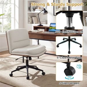 Sedia da Ufficio Bianca Senza Braccioli con Schienale Curvo e Seduta Larga, Girevole a 360 Gradi e con Funzione Dondolo - Product Image 6