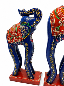 Hand Painted Wooden <b>Elephant</b> Figurines Decorative Blue Ethnic Animal Statues for Home <b>Decor</b> and Gift Use - Product Image 1