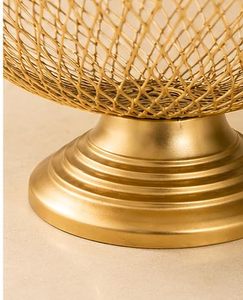 Golden Metal Fruit Basket Bowl with Pedestal Stand Decorative <b>Wire</b> Mesh Serving Bowl Multipurpose Fruit Dry Fruit Snack Holder - Product Image 2