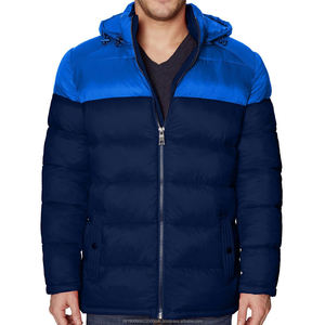 Custom Wholesale Men's Winter Puffer Jacket Water-Resistant Hooded <b>Bubble</b> <b>Coat</b> Two-Tone Color Block Quilted Thick Warm Parka - Product Image 5