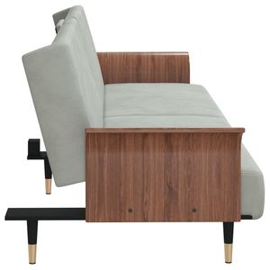 Sofá Cama de Terciopelo Gris Claro 100% Poliéster Tamaño Grande con Estructura de Madera Contrachapada y Metal - Product Image 6