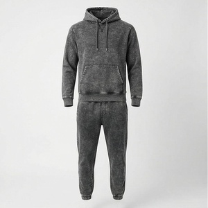 Custom Logo Oversized Men Acid Wash Tracksuits Regular Fit Cotton Blend Sportswear Breathable Sweatpants <b>Jogging</b> <b>Suits</b> - Product Image 1